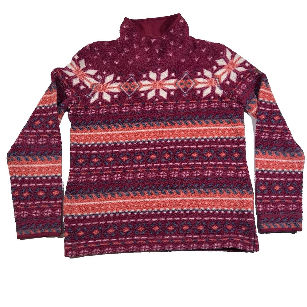 LL Bean Fair Isle Sherpa Fleece Mock Neck Pullover Sweater Women's Small